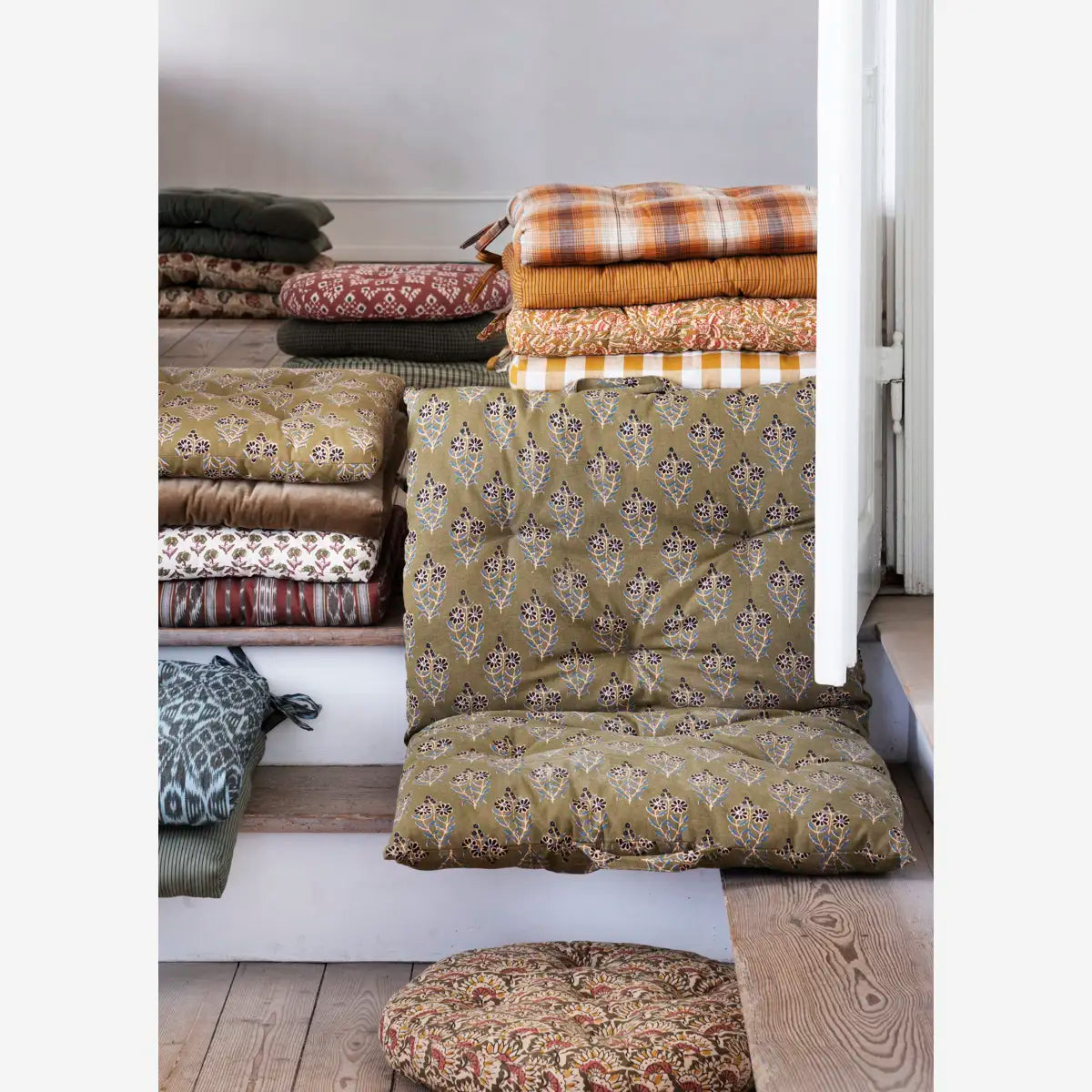 Printed cotton Seat Pad Pumpkin Spice, off white, brown - Madam Stoltz
