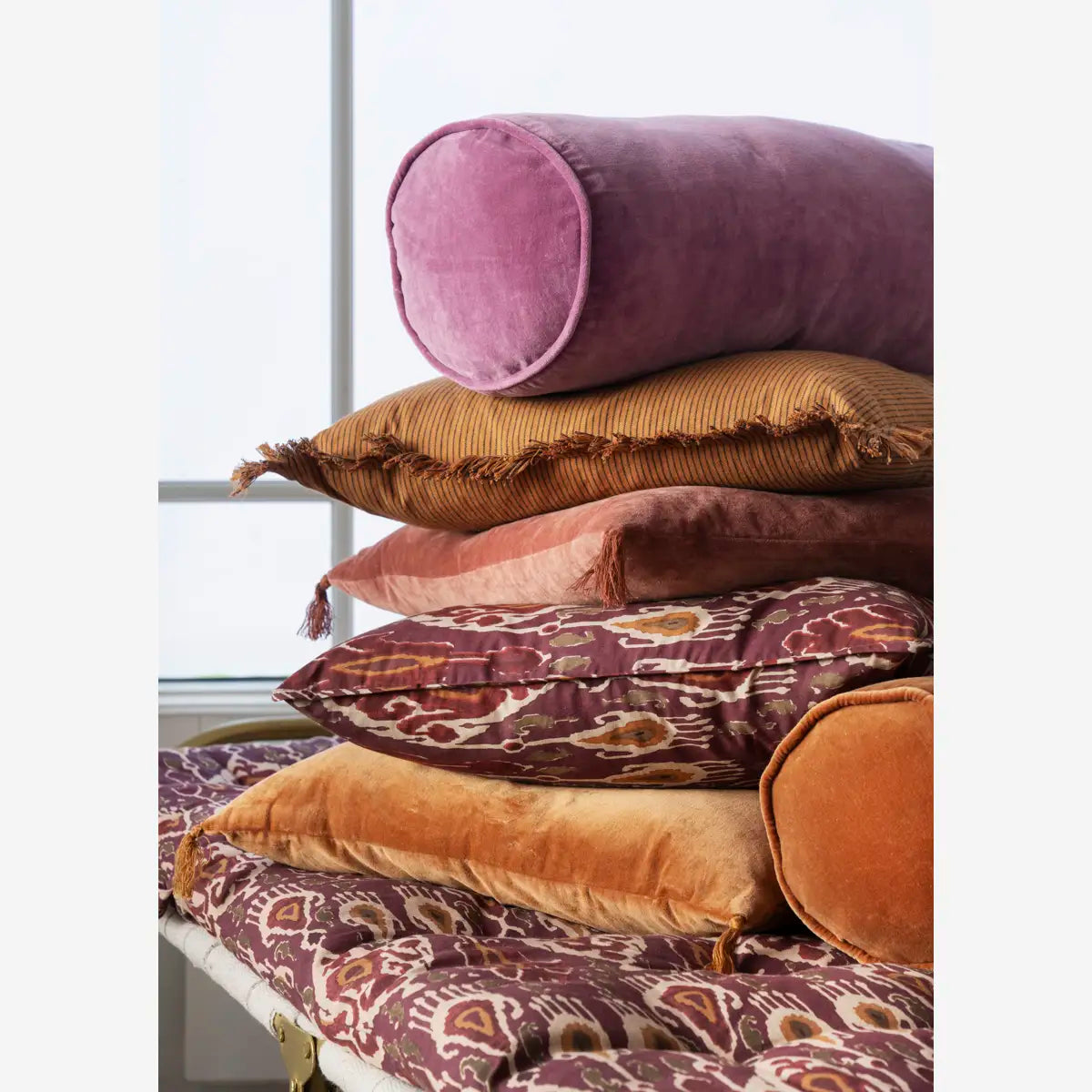 Velvet Bolster Cushion Burnt Orange