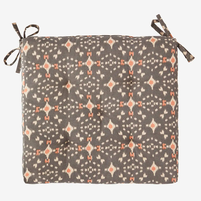 Printed cotton Seat Pad Grey, ecru, coral - Madam Stoltz