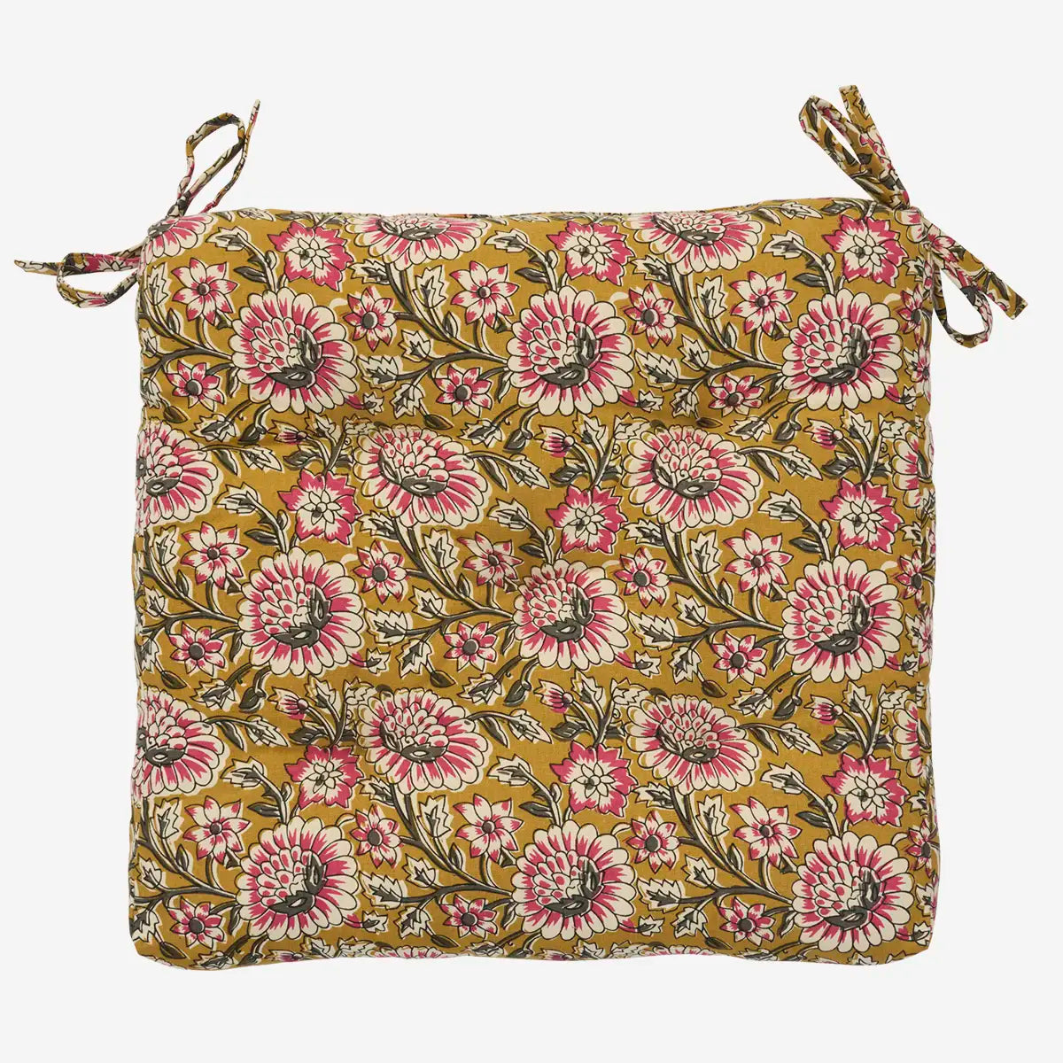 Printed cotton Seat Pad Mustard, Off white, Grey, Raspberry - Madam Stoltz