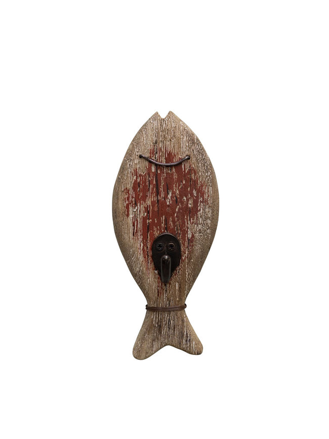 Red Wooden Fish With Hook