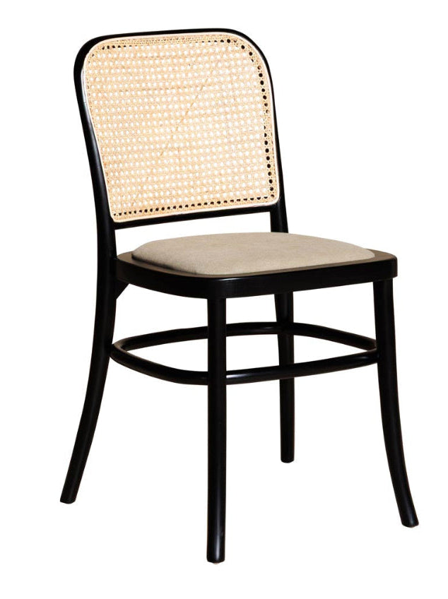 811 Hoffmann Style Chair with Cane Backrest Black / Padded Seat