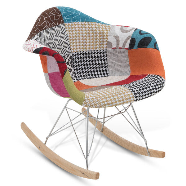 Charles Ray Eames Style  Rocking Chair Patchwork Upholstery