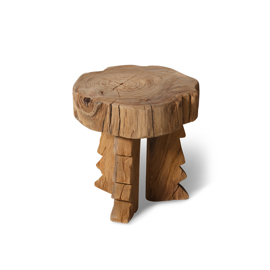 HKliving Carved Wooden Stool