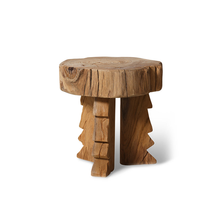 HKliving Carved Wooden Stool
