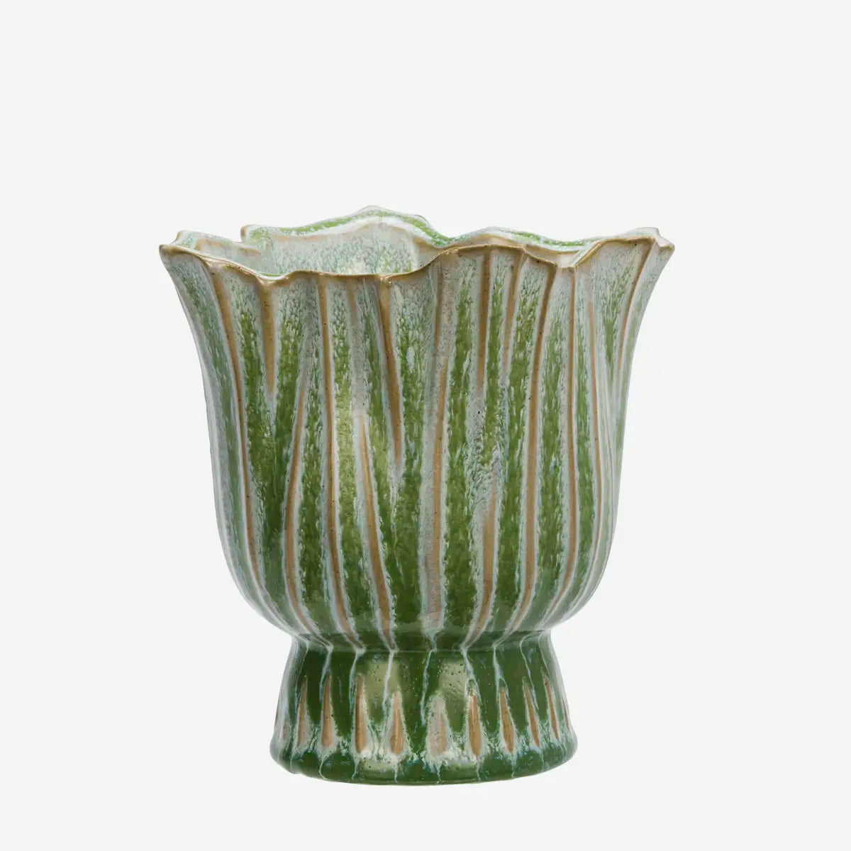 Stoneware Flower Pot Green M