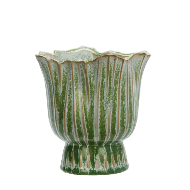 Stoneware Flower Pot Green M