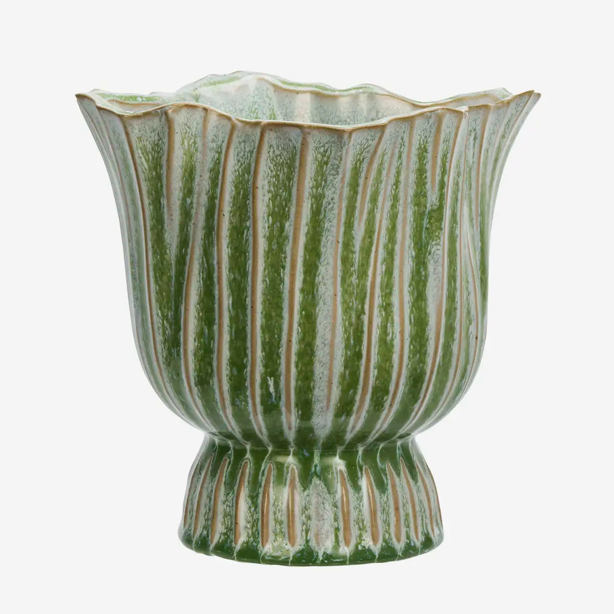 Stoneware Flower Pot Green L