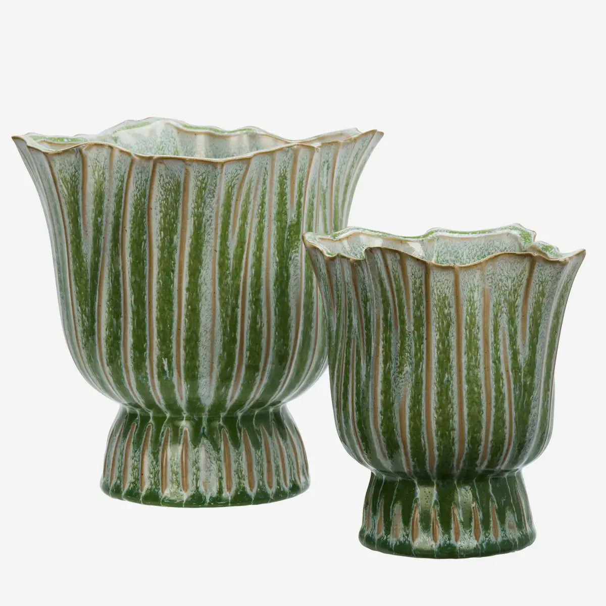 Stoneware Flower Pot Green M