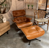 Iconic Lounge Chair and Ottoman - Rosewood & Tan Brown Leather