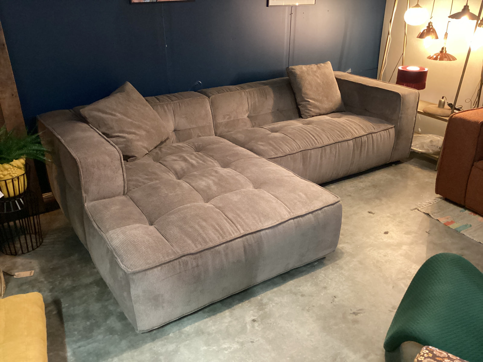 Cubic Right Corner Studio Sofa Light Brown Corduroy
