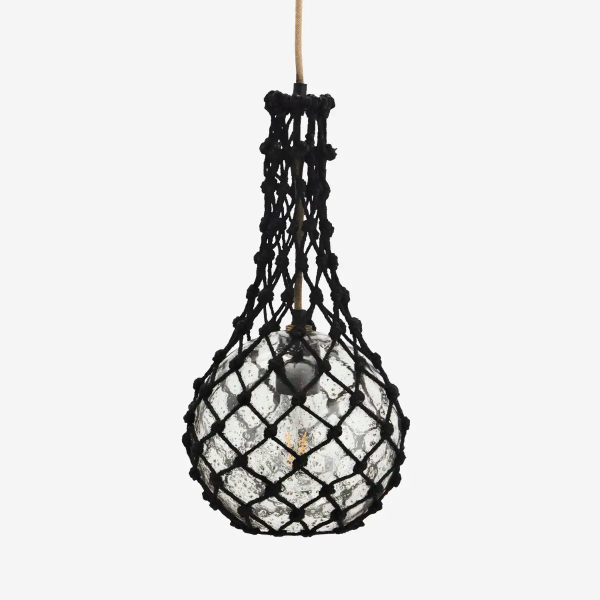 Glass ceiling lamp with jute net