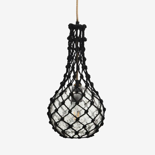 Glass ceiling lamp with jute net