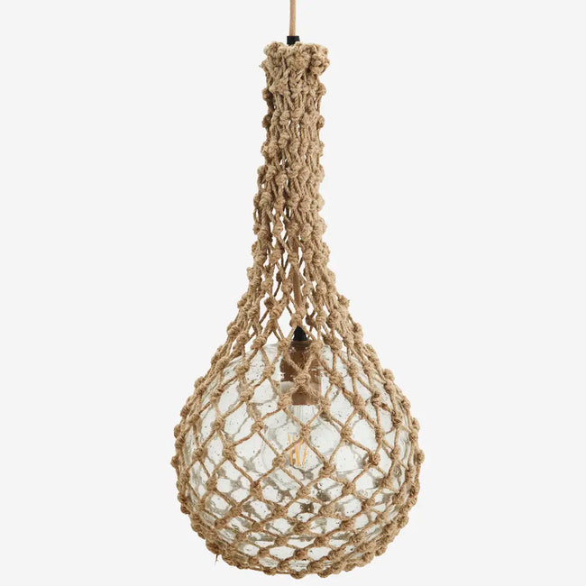 Glass ceiling lamp with jute net - Natural