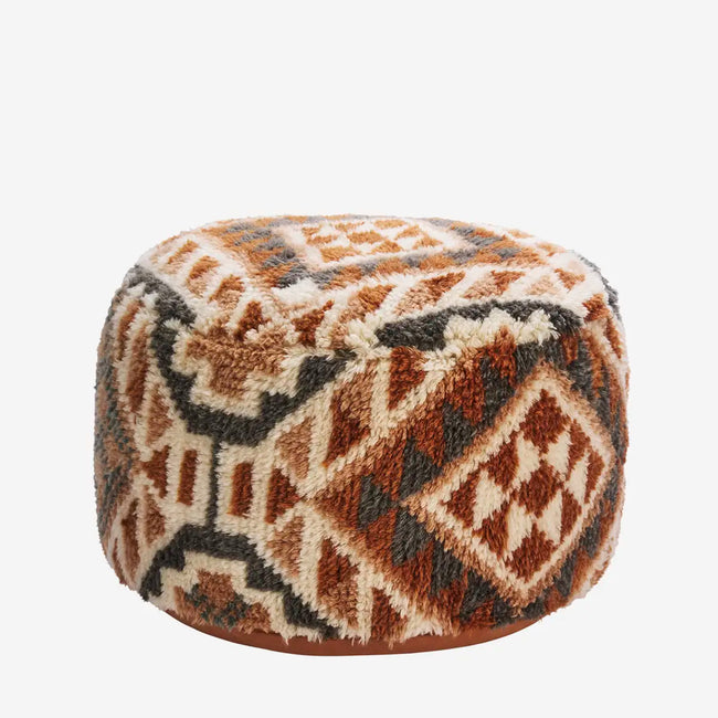 Handwoven Wool Pouf Madam Stoltz Dusty blue, off white, burnt orange, sand