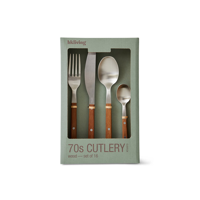 HKliving 70s cutlery: wood set of 16