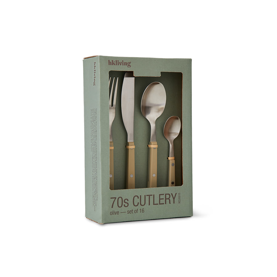 HKliving 70s cutlery: olive set of 16