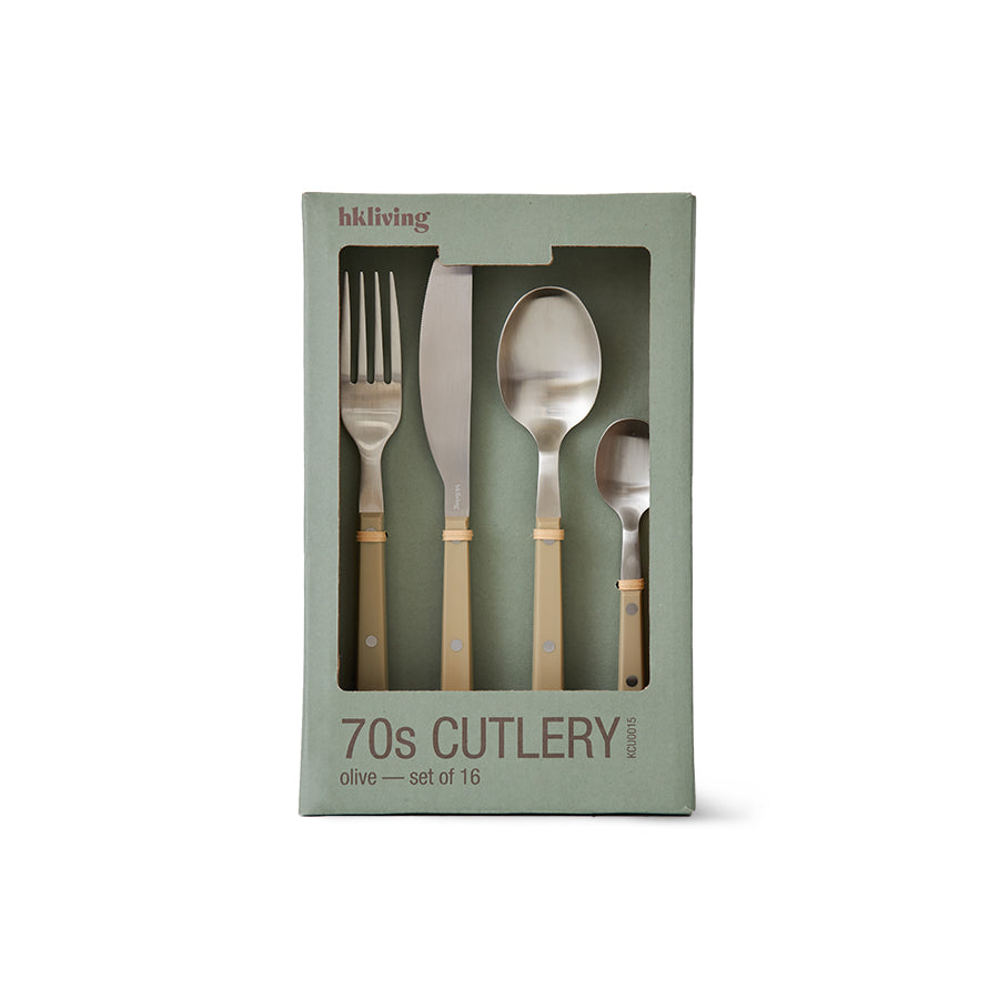 HKliving 70s cutlery: olive set of 16