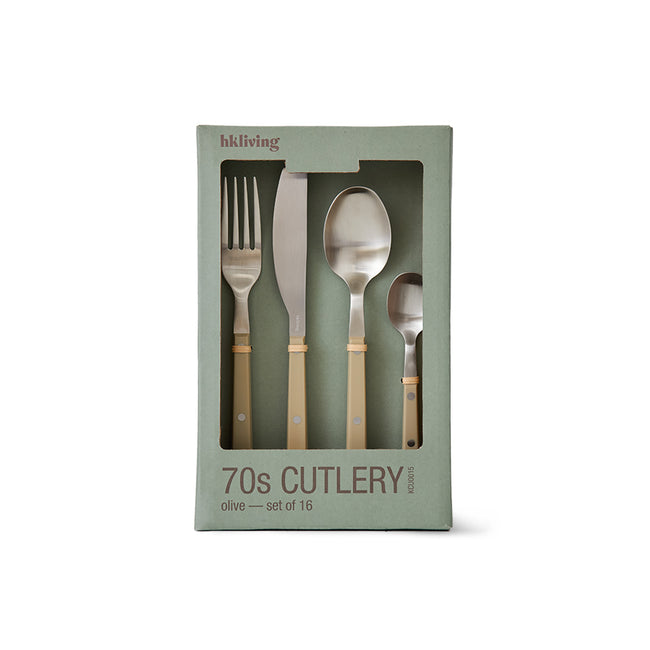 HKliving 70s cutlery: olive set of 16
