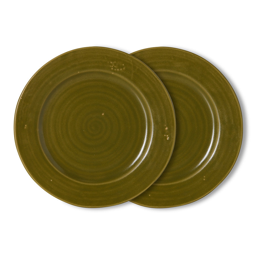 HKLIVING Farmhouse Ceramics: Dinner Plates Moss, set of 2