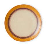 Round ceramic plate with a brown rim on a white background