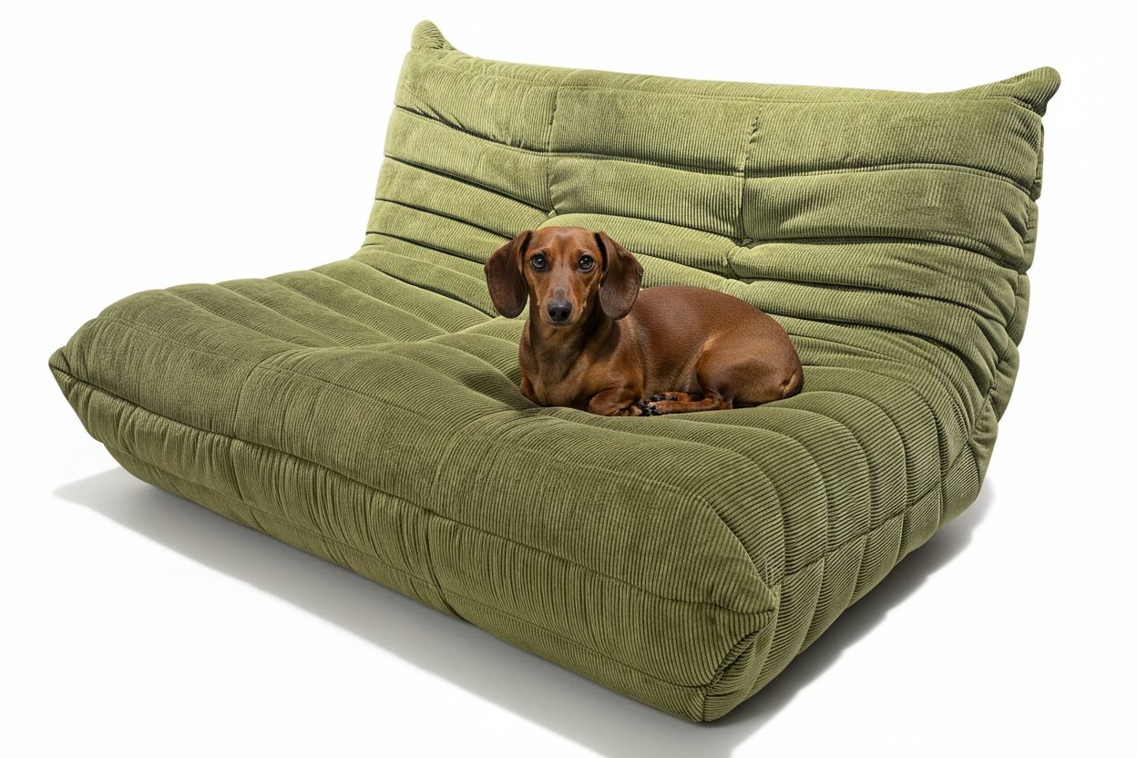 Togo Style Sofa Army Green Corduroy 2 Seater