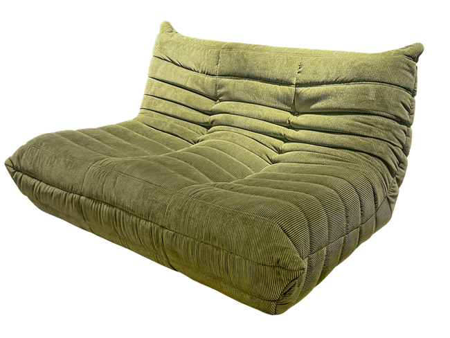 Togo Style Sofa Army Green Corduroy 2 Seater