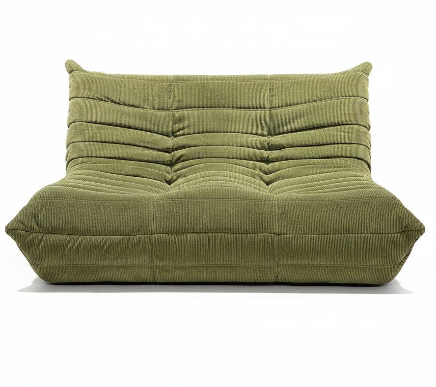 Togo Style Sofa Army Green Corduroy 2 Seater