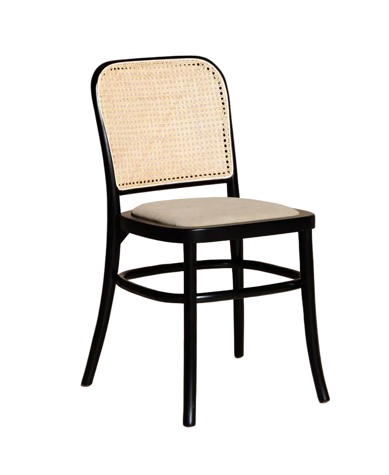 811 Hoffmann Style Chair with Cane Backrest Black / Padded Seat