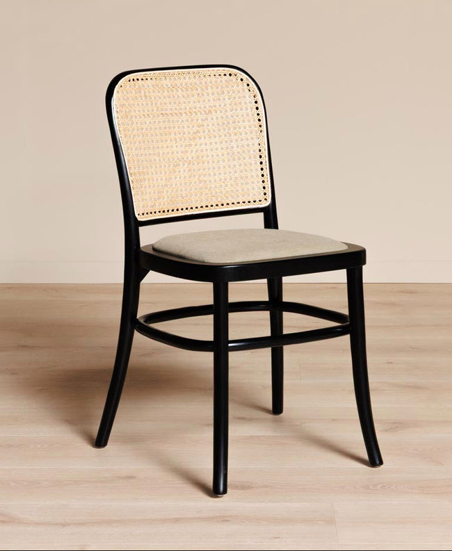 811 Hoffmann Style Chair with Cane Backrest Black / Padded Seat