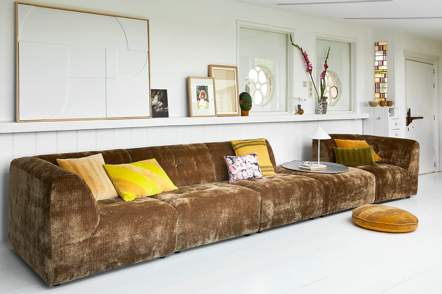 HKliving Vint Couch: Element Right 1.5 seaterCorduroy Velvet Aged Gold