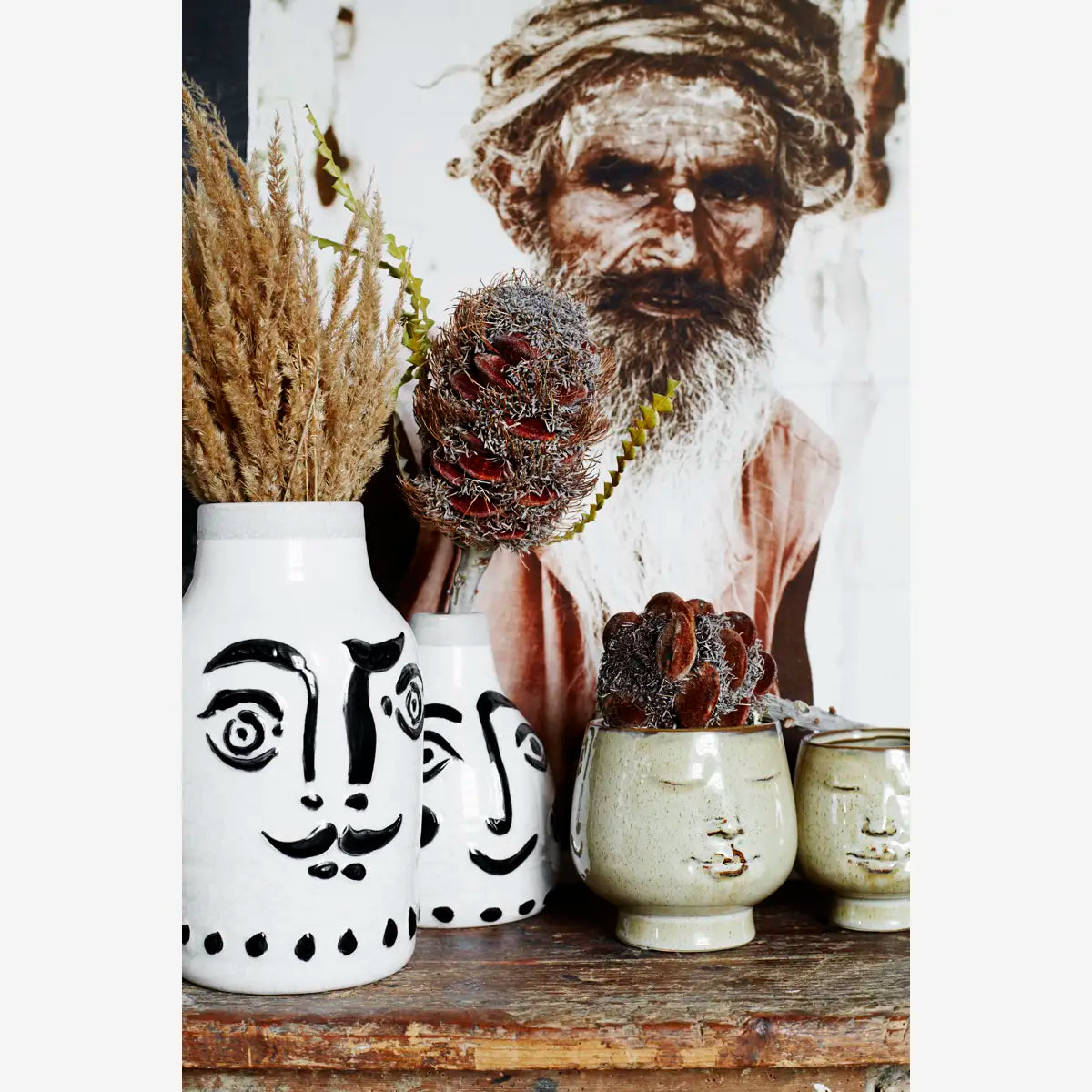 Stoneware Vase With Face - Madam Stoltz