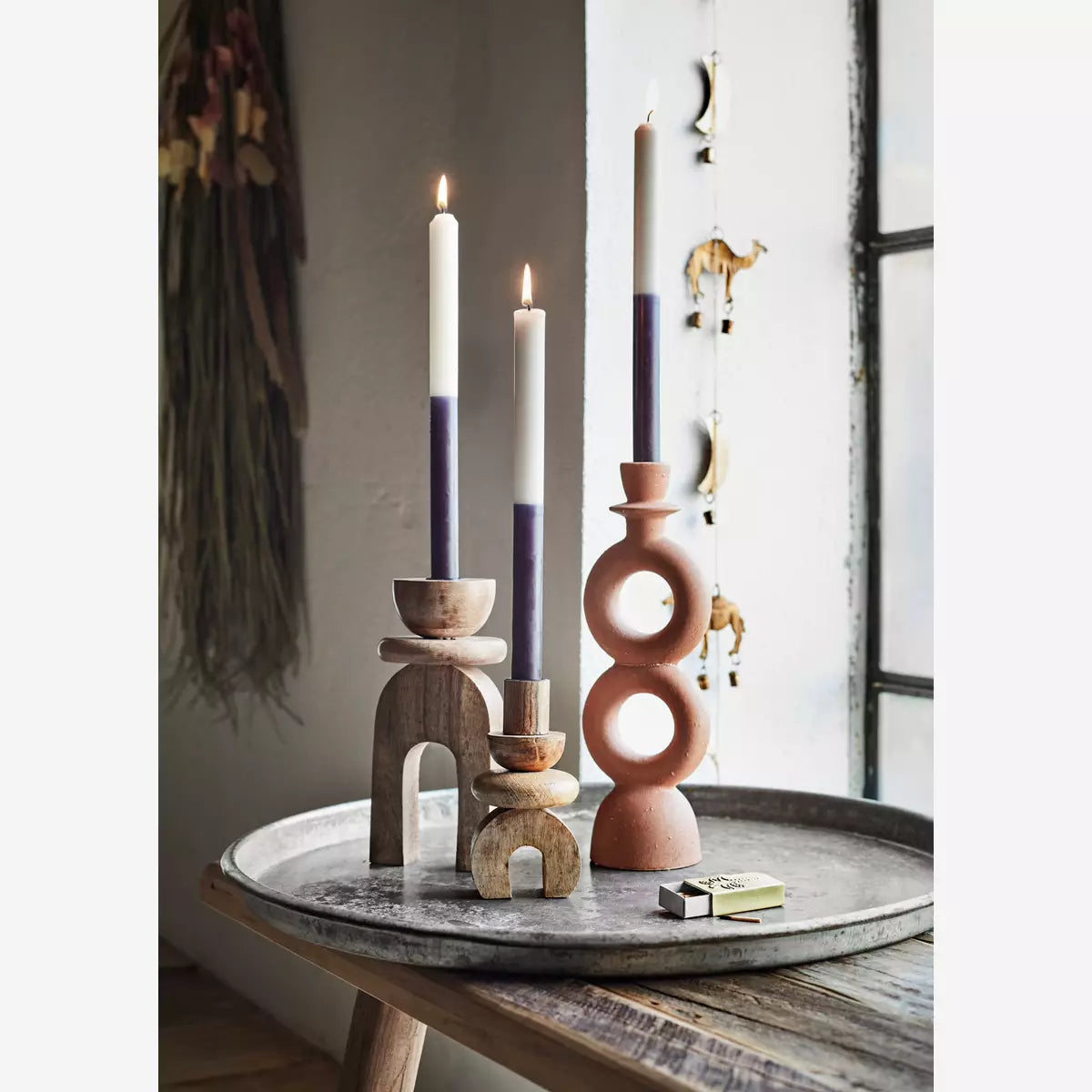 Wooden Candle Holders Set Of 2 S.ALTERNATIVE FURNITURE