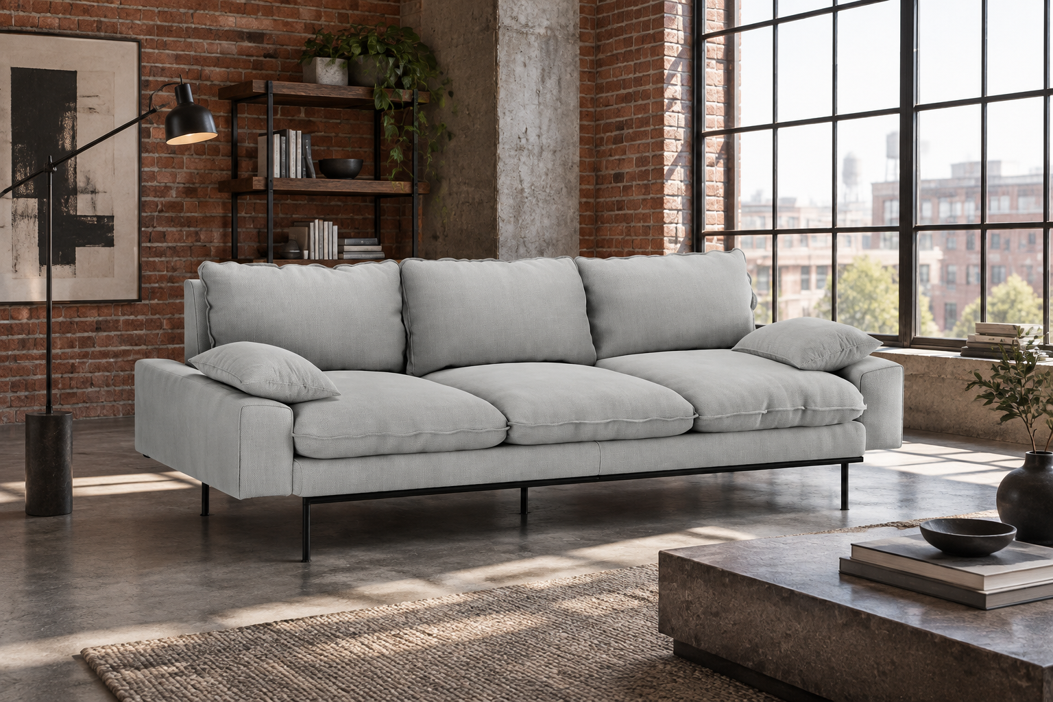 HKliving Retro Sofa 3-Seats Corduroy Rib Light Grey