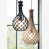 Glass ceiling lamp with jute net
