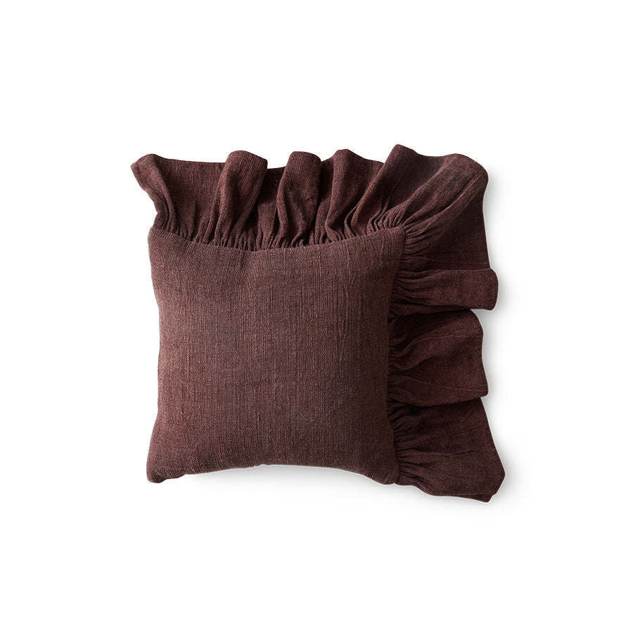 HKLIVING Ruffle cushion, chestnut 50x50cm