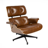 Eames Inspired Lounge Chair and Ottoman - Walnut & Vintage Brown Leather