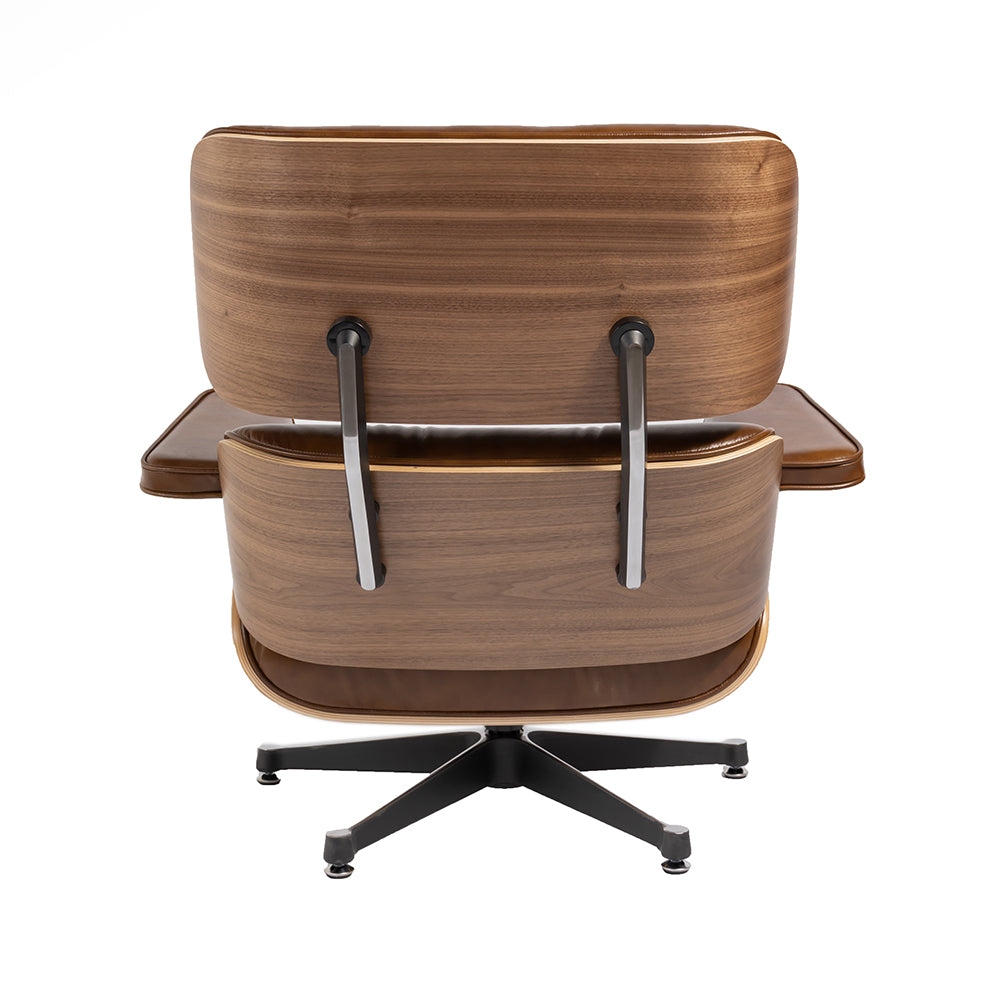 Eames Inspired Lounge Chair and Ottoman - Walnut & Vintage Brown Leather