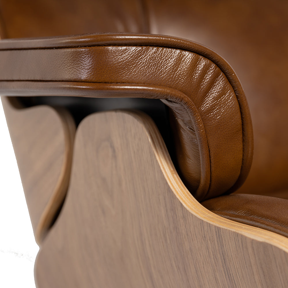 Eames Inspired Lounge Chair and Ottoman - Walnut & Vintage Brown Leather