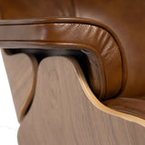 Eames Inspired Lounge Chair and Ottoman - Walnut & Vintage Brown Leather