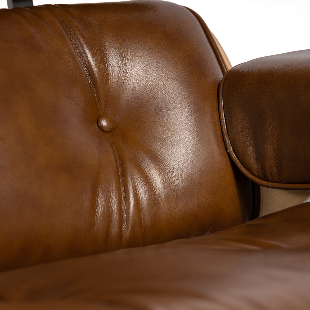 Eames Inspired Lounge Chair and Ottoman - Walnut & Vintage Brown Leather