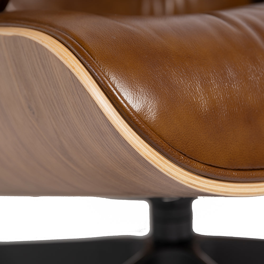 Eames Inspired Lounge Chair and Ottoman - Walnut & Vintage Brown Leather