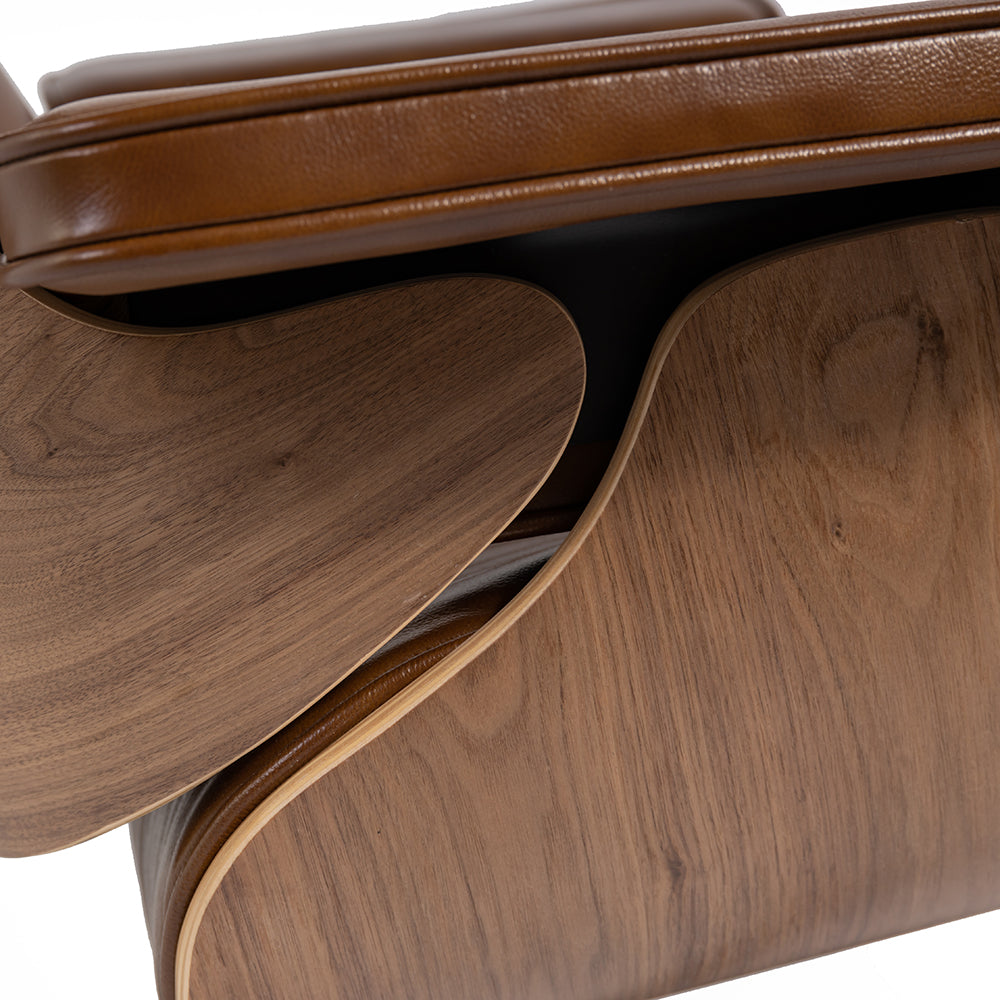 Eames Inspired Lounge Chair and Ottoman - Walnut & Vintage Brown Leather