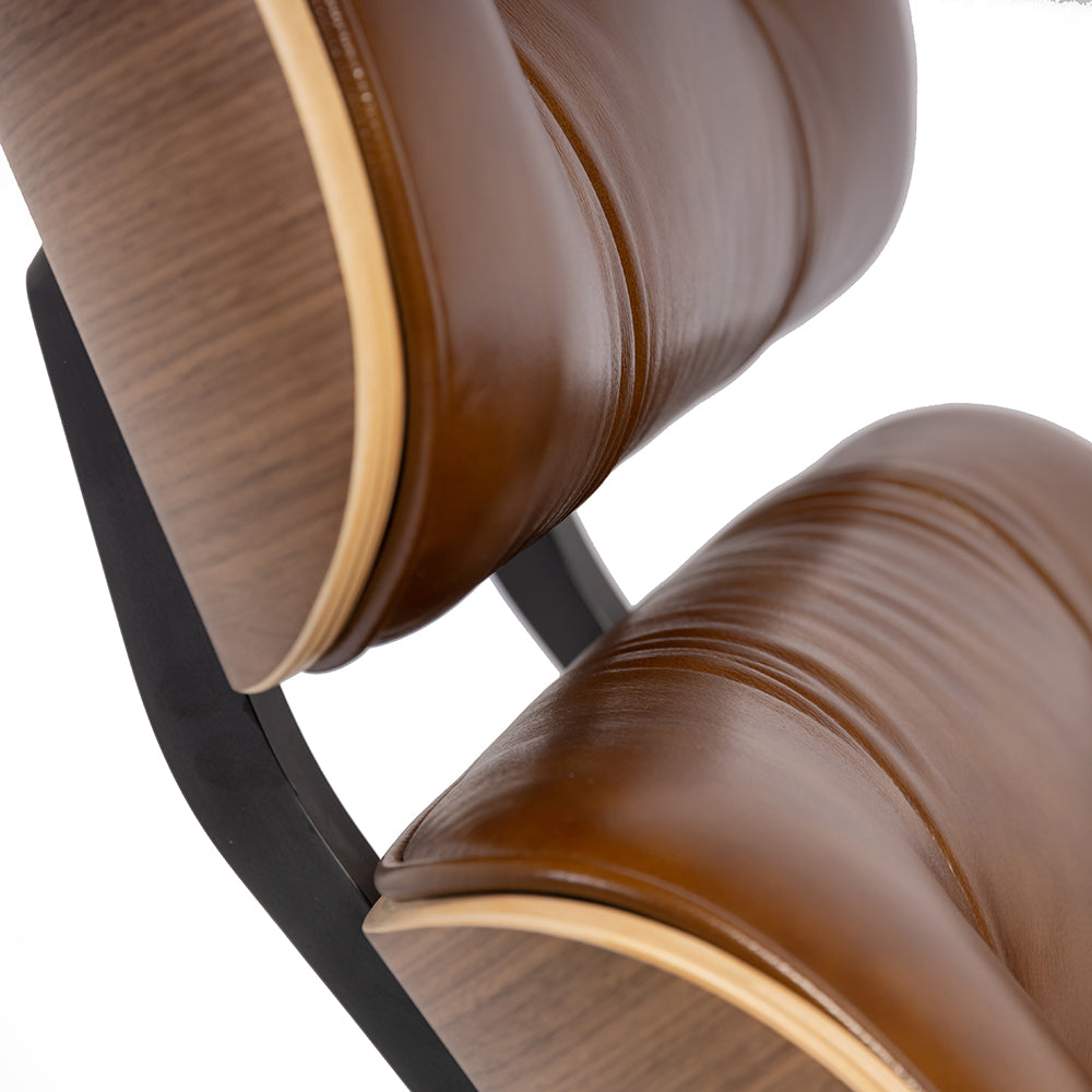 Eames Inspired Lounge Chair and Ottoman - Walnut & Vintage Brown Leather