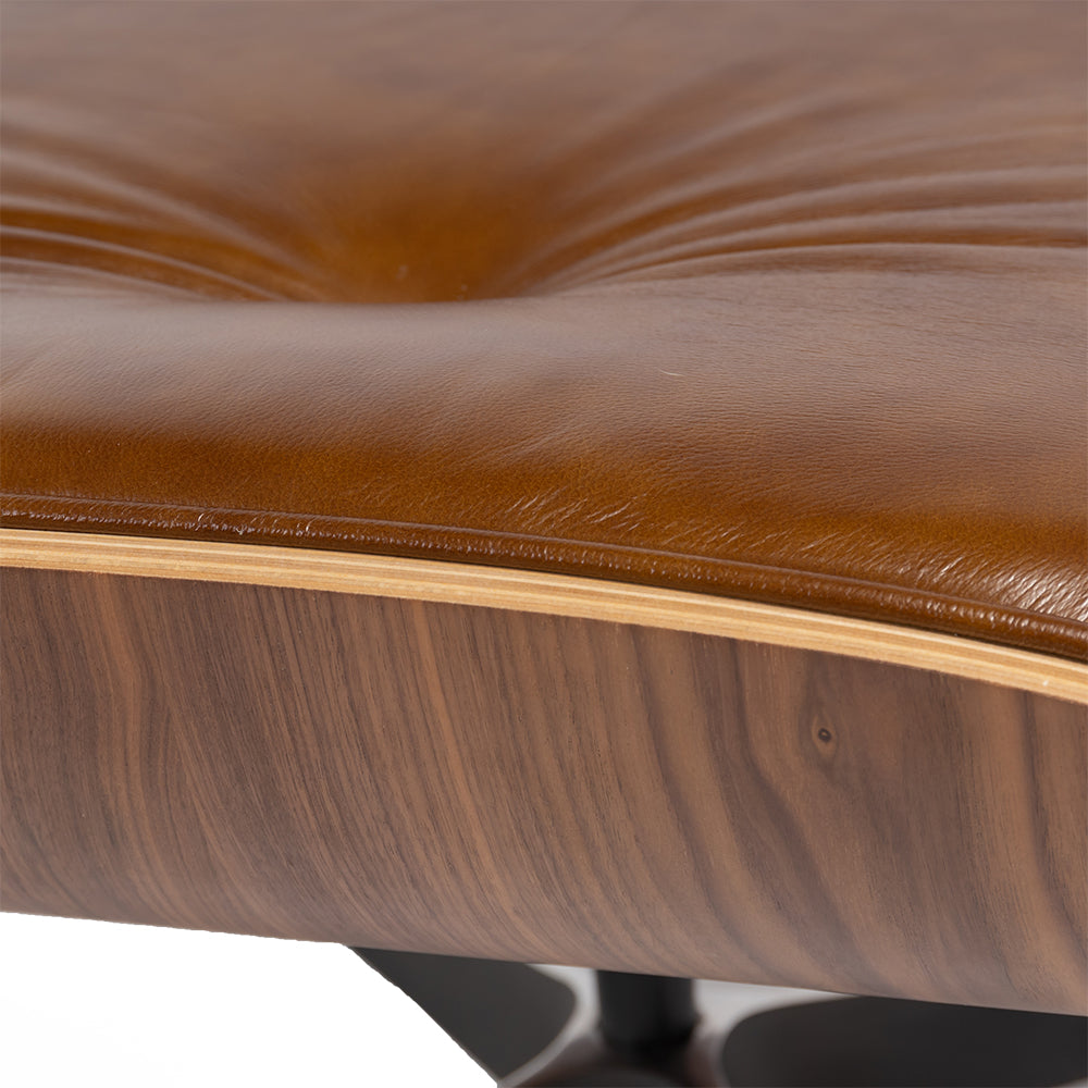 Eames Inspired Lounge Chair and Ottoman - Walnut & Vintage Brown Leather