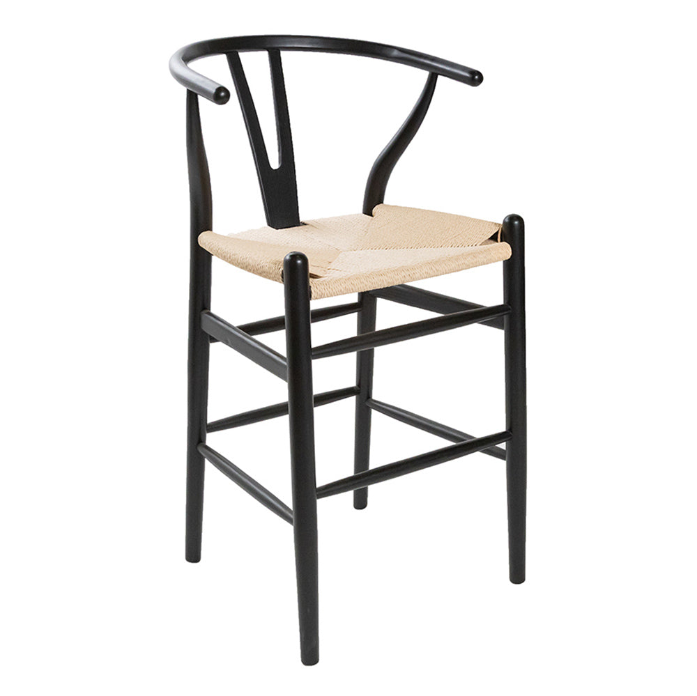 Hans J Wegner style Wishbone Bar Stool -Black/Natural