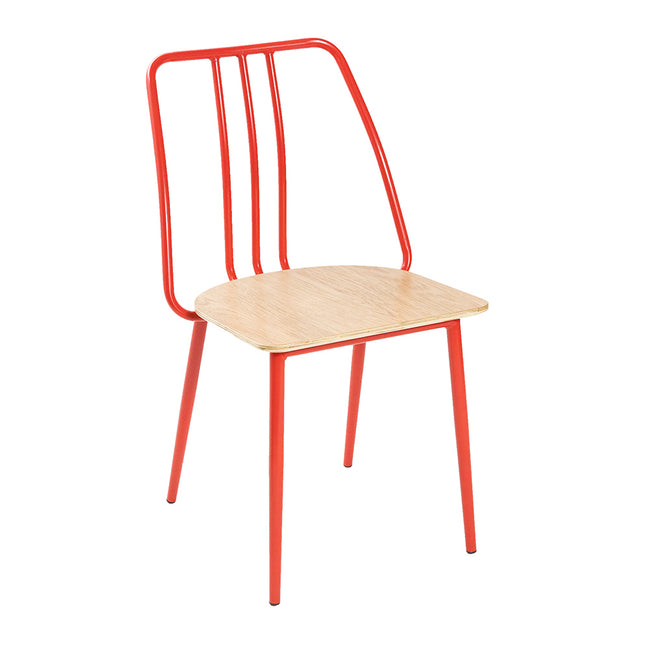 Industrial Metal Dining Chair Red / Plywood Seat