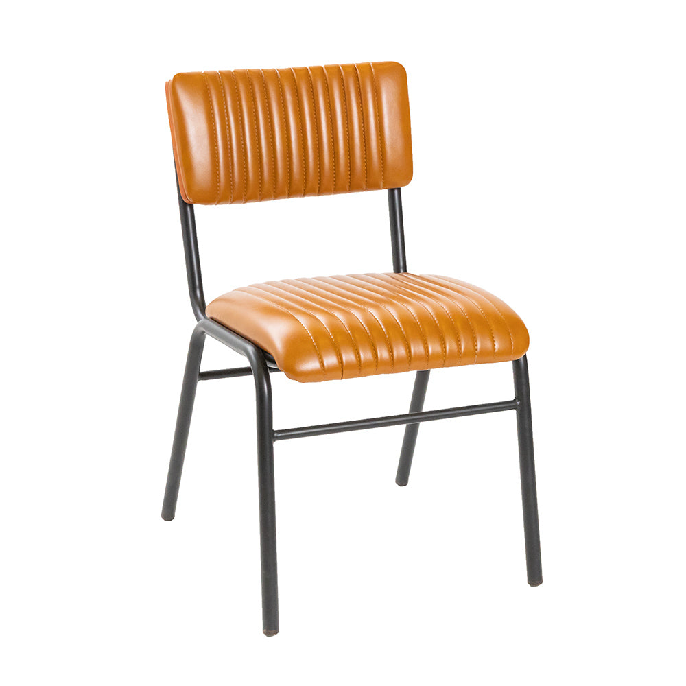 Hipster Leather Upholstered Metal Side Chair - Tan Brown