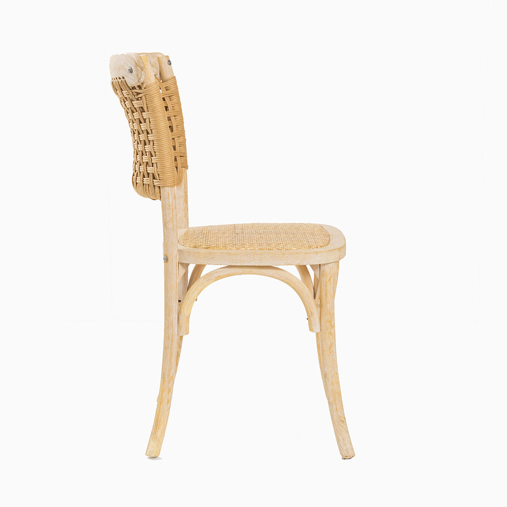 French Style Wicker Back Chair Natural / Whitewashed
