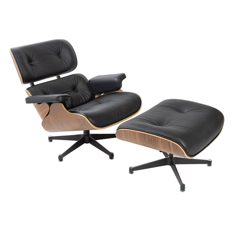 Iconic Lounge Chair and Ottoman - Walnut & Black Leather